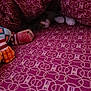 Kanna participe au concours pour gagner de l'argent avec cette photo : cat, blanket, pattern, toy, bed, purple, cozy, indoor, pet, animal, paw, hidden, fabric, resting, striped, soft, cute, domestic, relaxed, colorful