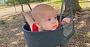 Jax joined the competition — help win amazing prizes! baby, backyard, face, grass, head, nature, outdoorplayarea, outdoors, park, person, photography, plant, playarea, portrait, sitting, swing, toy, tree, vegetation, yard