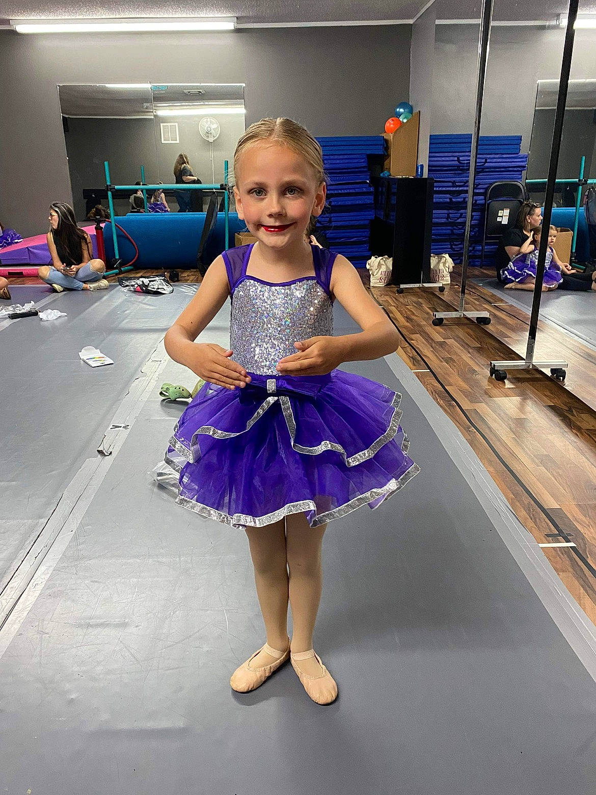 Ember joined the competition — help win amazing prizes! dance, dress, electric_blue, entertainment, event, fashion_design, floor, flooring, fun, happy, human_leg, joy, magenta, performing_arts, person, purple, recreation, sandal, smile, sportswear