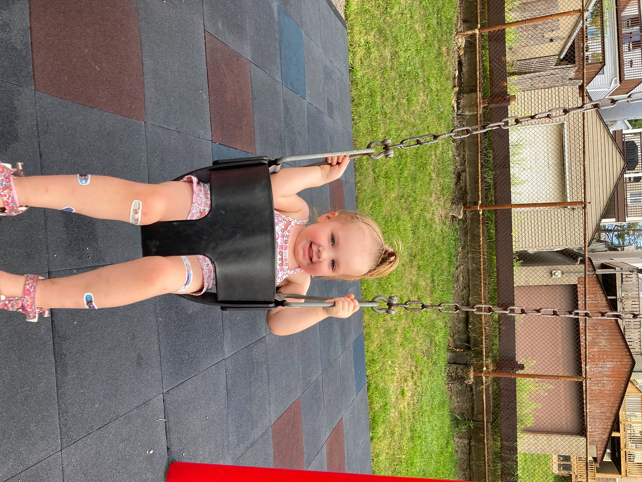 Halley is registered to the contest to win money with this photo: beauty, elbow, electricity, foot, fun, grass, human_leg, joy, knee, leisure, person, plant, recreation, red, sandal, sportswear, thigh, toddler, tree, vacation