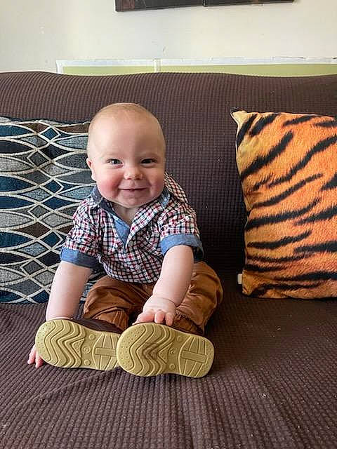 Marcellus joined the competition — help win amazing prizes! baby, baby_toddler_clothing, cheek, child, comfort, crawling, face, floor, flooring, happy, hardwood, head, joy, pattern, person, skin, sleeve, smile, standing, t_shirt
