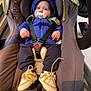 baby, baby_shoes, blue_jacket, car_seat, child, clothing, cute, expression, floor, footwear, hood, indoors, infant, pacifier, person, safety_harness, seat, sneakers, strap, young_child