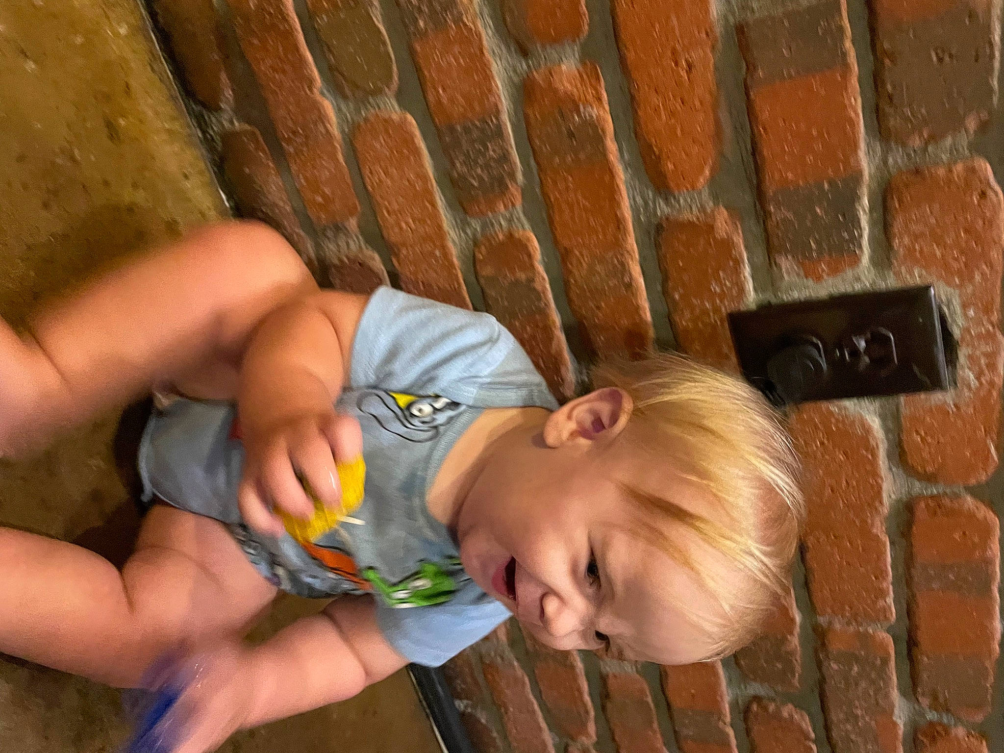 Jaxson is registered to the contest to win money with this photo: baby, baby_toddler_clothing, brick, eye, face, fun, grass, hair, happy, head, leisure, mouth, muscle, nose, organ, person, skin, smile, thigh, toddler