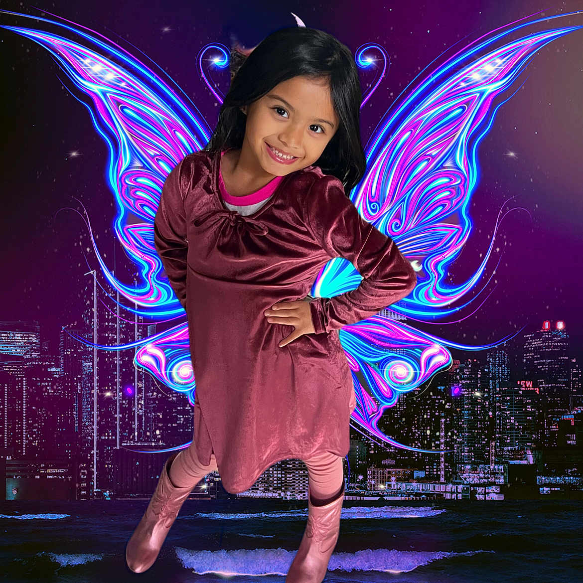 Bonnie Mae joined the competition — help win amazing prizes! adult, clothing, coat, face, female, footwear, happy, head, light, lighting, performer, person, photography, portrait, purple, shoe, smile, soloperformance, urban, woman