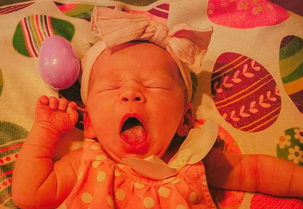 Scarlett joined the competition — help win amazing prizes! baby, cheek, chin, ear, eye, eyebrow, face, facial_expression, hair, happy, head, human_body, lip, mouth, nose, orange, organ, person, skin, textile