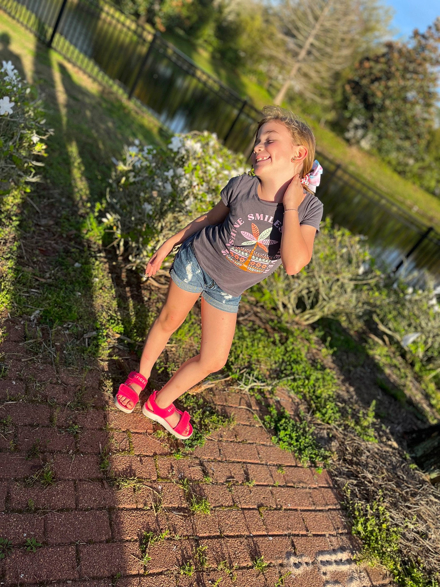 Emma joined the competition — help win amazing prizes! black_hair, flash_photography, forest, fun, garden, grass, grass_family, happy, human_leg, joy, leaf, leisure, people_in_nature, person, plant, recreation, summer, t_shirt, thigh, tree