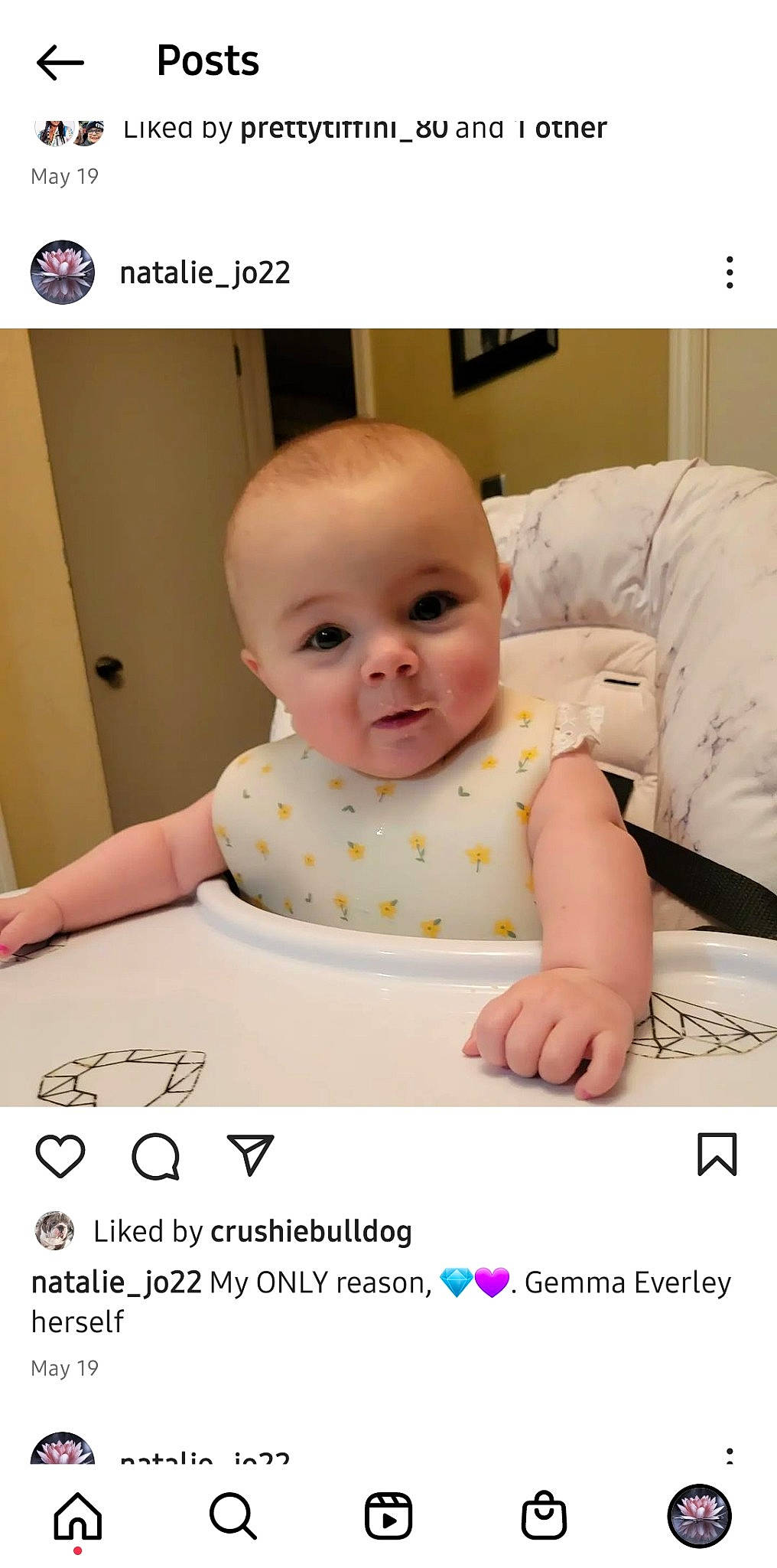 Gemma is registered to the contest to win money with this photo: baby, baby_safety, baby_toddler_clothing, cheek, child, eyebrow, eyelash, facial_expression, finger, font, happy, human, mouth, person, photo_caption, product, sitting, skin, sleeve, snapshot