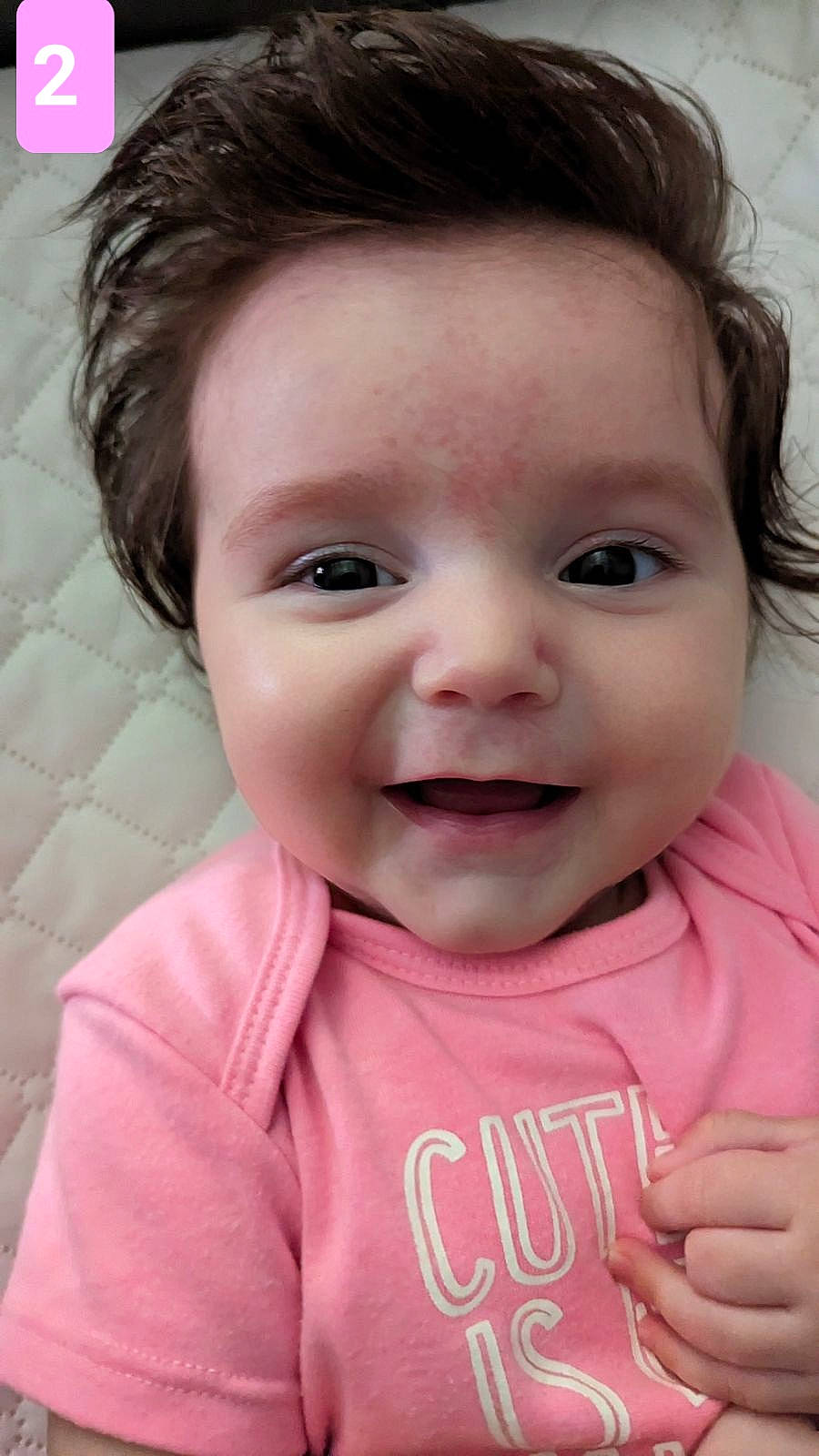 Aria joined the competition — help win amazing prizes! baby_toddler_clothing, cheek, chin, ear, eye, eyebrow, eyelash, gesture, happy, head, iris, joy, lip, mouth, neck, nose, person, pink, skin, sleeve