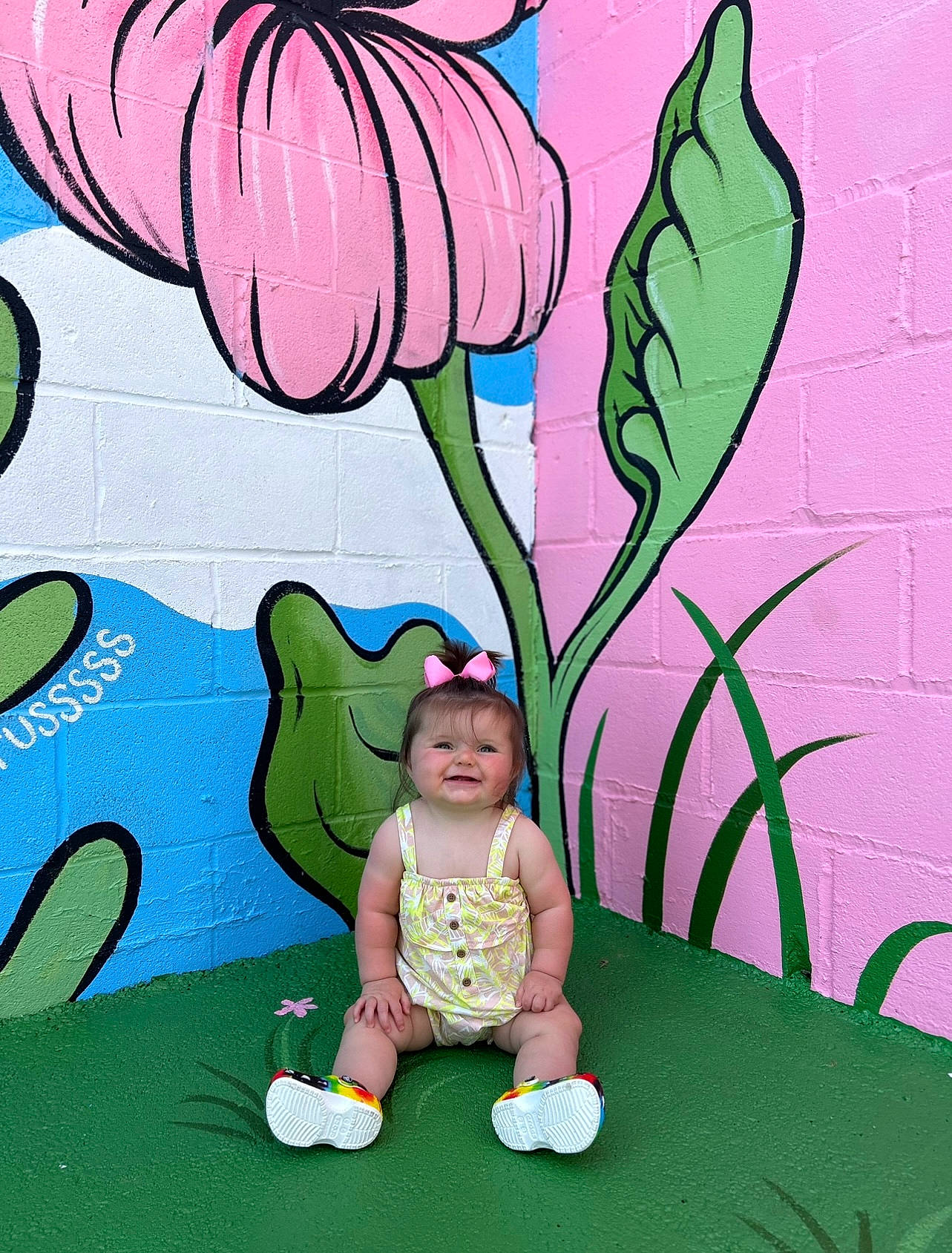 Everleigh is registered to the contest to win money with this photo: art, baby, baby_toddler_clothing, drawing, flower, flowering_plant, grass, green, happy, illustration, joy, magenta, painting, people_in_nature, person, petal, pink, plant, purple, terrestrial_plant