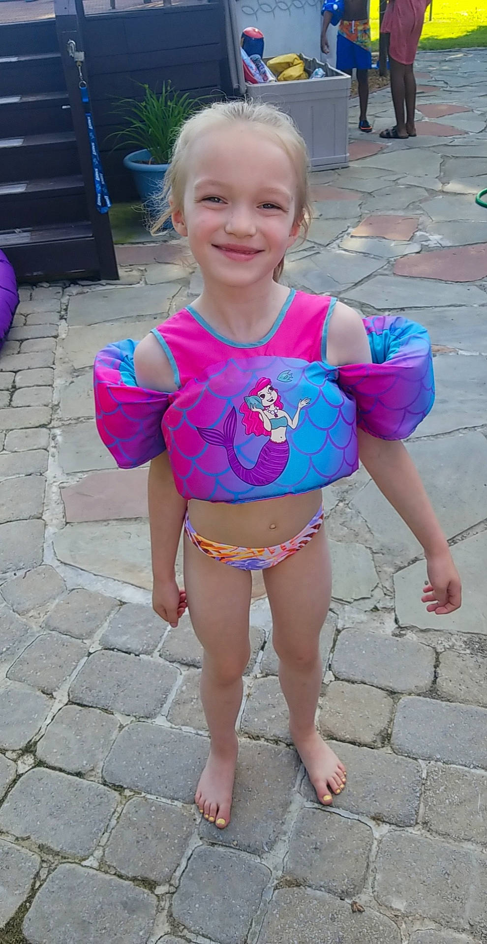 Ansley joined the competition — help win amazing prizes! baby_toddler_clothing, blue, child, clothing, electric_blue, fun, happy, joint, joy, leg, magenta, one_piece_swimsuit, person, photograph, pink, public_space, purple, smile, summer, swimwear