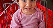 Meredith is registered to the contest to win money with this photo: baby, blue_eyes, child, face, gray_hat, happy, indoors, infant, outdoors, photography, pink_shirt, portrait, red_cart, retail_store, shopping_cart, sitting, smiling, storefront, target_store, towel_turban