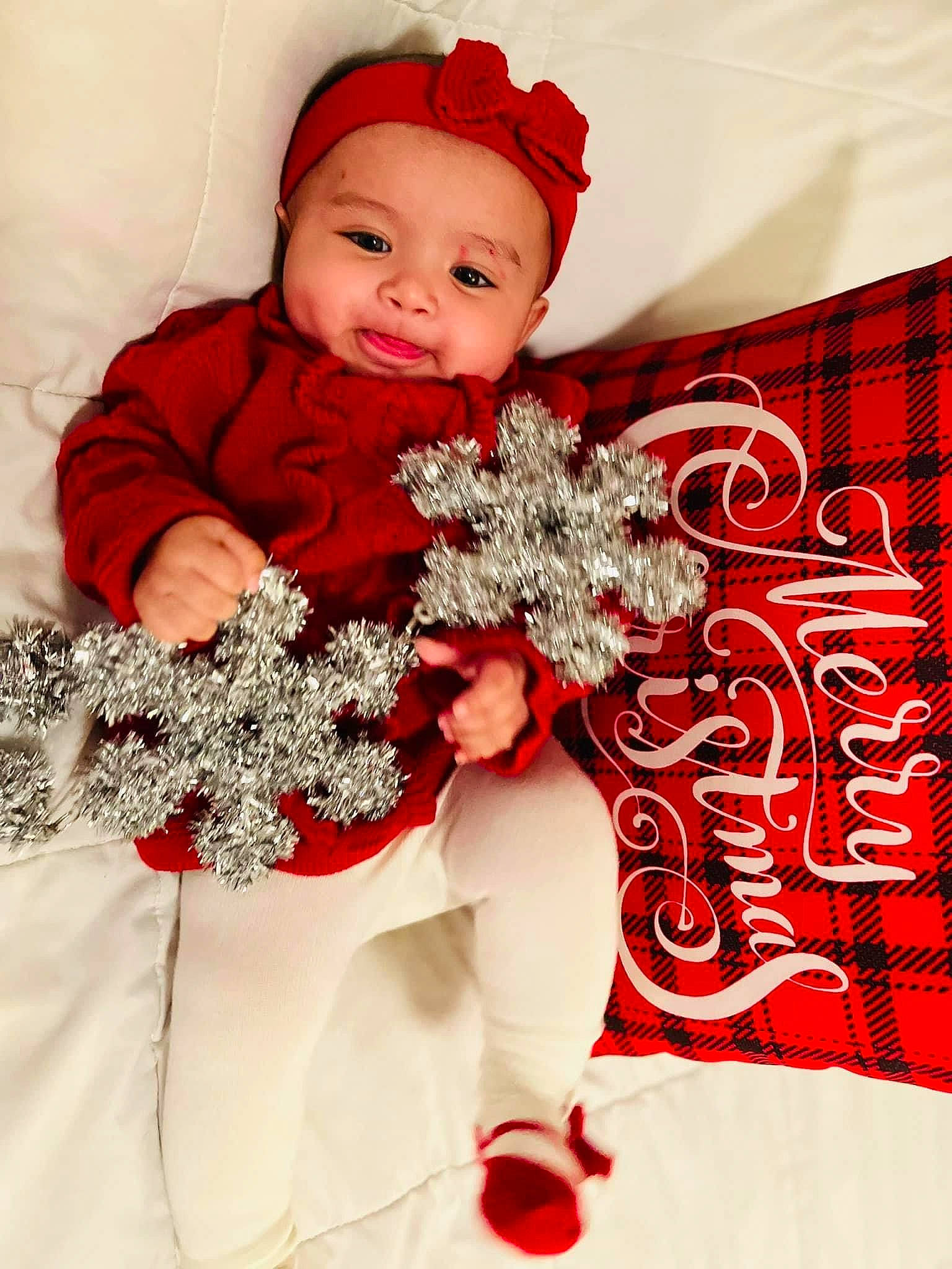 Ezmay joined the competition — help win amazing prizes! baby, baby_toddler_clothing, carmine, child, christmas, christmas_decoration, christmas_eve, costume_hat, event, fictional_character, fur, happy, headwear, holiday, pattern, person, red, santa_claus, sleeve, smile