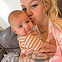 Kaisen joined the competition — help win amazing prizes! baby, woman, tattoo, kiss, couch, striped_clothing, indoor, person, child, blue_eyes, blonde_hair, love, affection, pillow, dinosaur_pattern, casual, close_up, portrait, holding, family