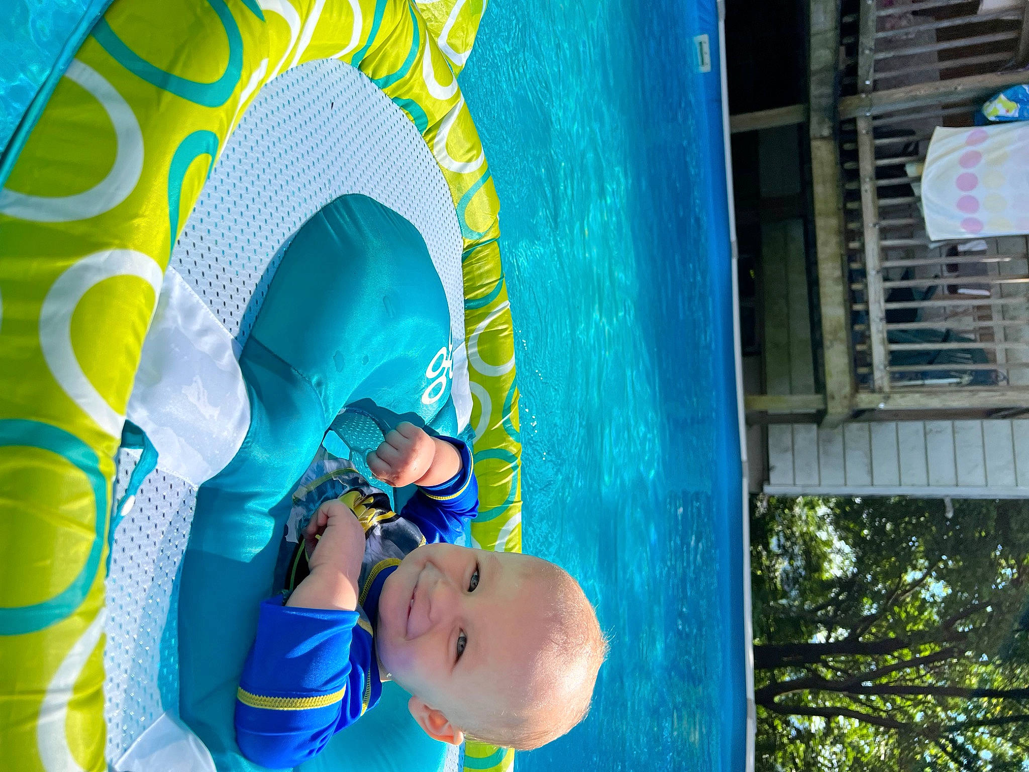 Brendon is registered to the contest to win money with this photo: aqua, azure, baby, blue, child, fun, green, happy, hat, leisure, organism, person, photograph, product, recreation, smile, snapshot, summer, toddler, water