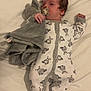 baby, bed, blanket, child, comfort, cute, indoor, infant, lying_down, one_person, pacifier, pajamas, panda_pattern, peaceful, plush_toy, resting, sleeping, sleepwear, soft_texture, young_child