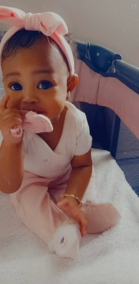 Kaydence joined the competition — help win amazing prizes! arm, baby, baby_products, baby_toddler_clothing, child, dress, eyelash, finger, gesture, hand, happy, nail, nose, person, sitting, skin, sleeve, thumb, toddler, toy
