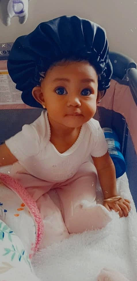 Kaydence joined the competition — help win amazing prizes! arm, baby_toddler_clothing, blue, cheek, comfort, eye, eyebrow, hairstyle, happy, head, headgear, lip, nose, organ, person, pink, skin, sleeve, textile, toddler