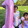 balloon, birthday, celebration, child, colorful, curly_hair, cute, dress, fun, girls, grass, nature, number_one, outdoor, park, pink, playful, sunny_day, toddler, unicorn