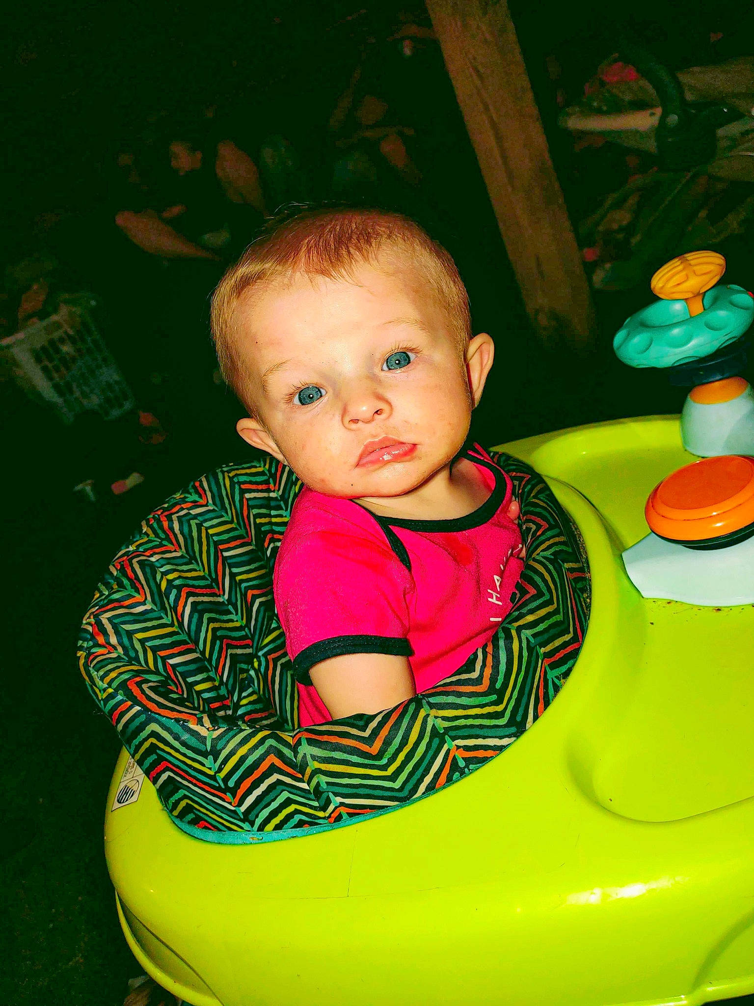 Ayvahlen joined the competition — help win amazing prizes! baby, baby_products, baby_toddler_clothing, baby_toys, cheek, child, circle, eye, flash_photography, fun, happy, magenta, person, pink, play, riding_toy, sitting, t_shirt, toddler, wood