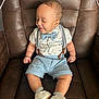 Ajion is registered to the contest to win money with this photo: baby, child, boy, smiling, sitting, leather_chair, blue_shorts, bow_tie, suspenders, white_shoes, short_sleeve_shirt, happy, cute, indoor, portrait, fashion, footwear, infant, person, casual