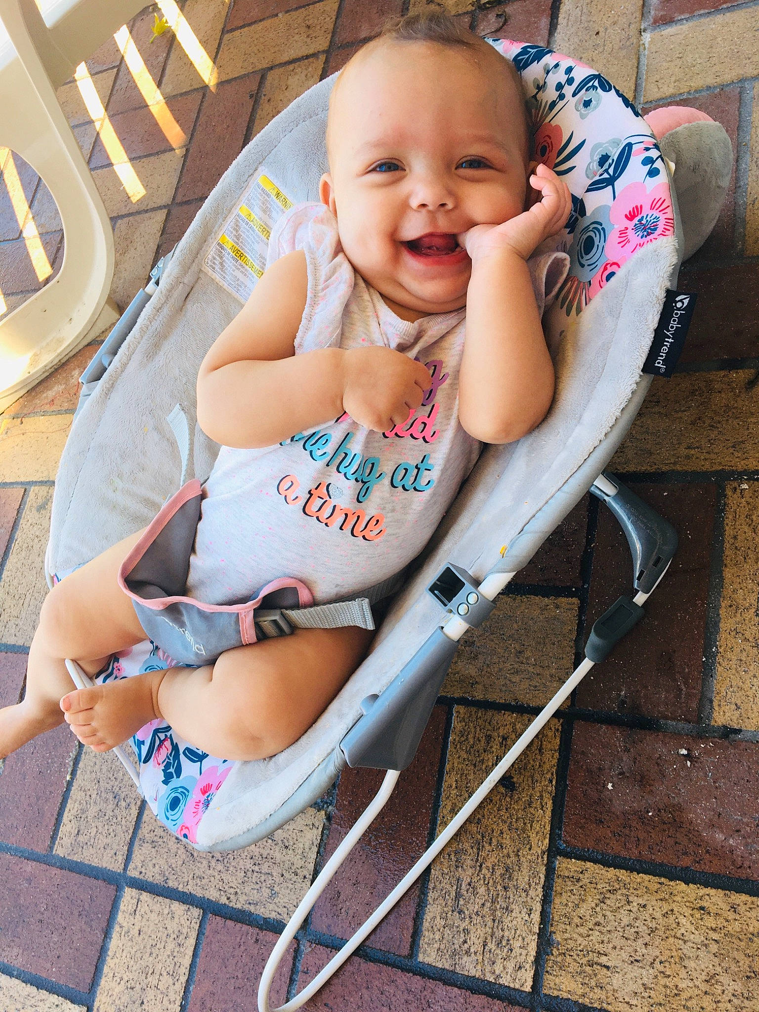 Jaylianna joined the competition — help win amazing prizes! baby, baby_carriage, baby_products, baby_toddler_clothing, child, comfort, electric_blue, fun, happy, human_leg, joy, knee, leg, leisure, person, recreation, shorts, sitting, skin, smile