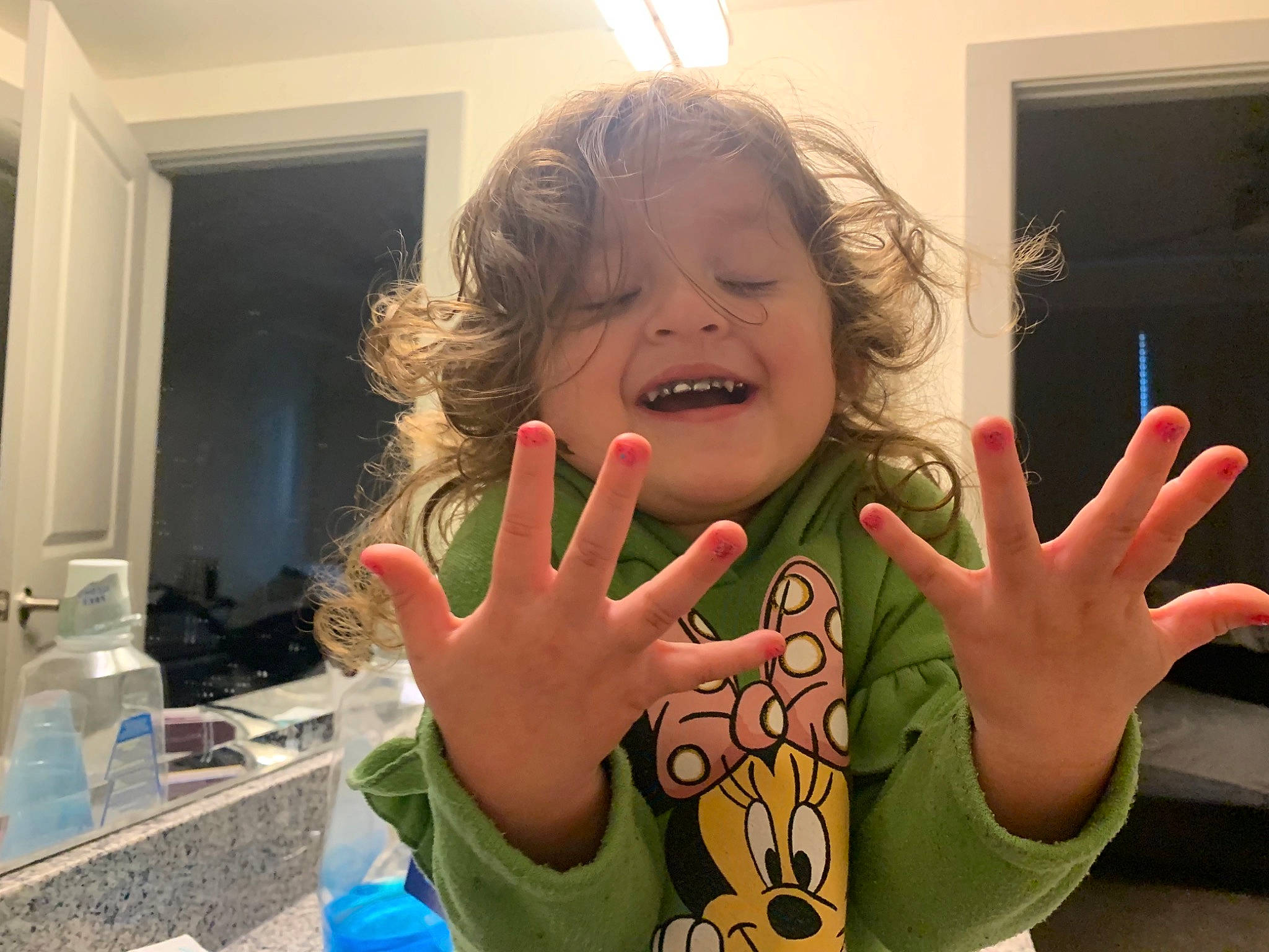 Analee Snow joined the competition — help win amazing prizes! cheek, chin, door, eye, facial_expression, finger, fun, gesture, hand, happy, iris, mouth, nose, person, skin, smile, thumb, toddler, tooth, water_bottle