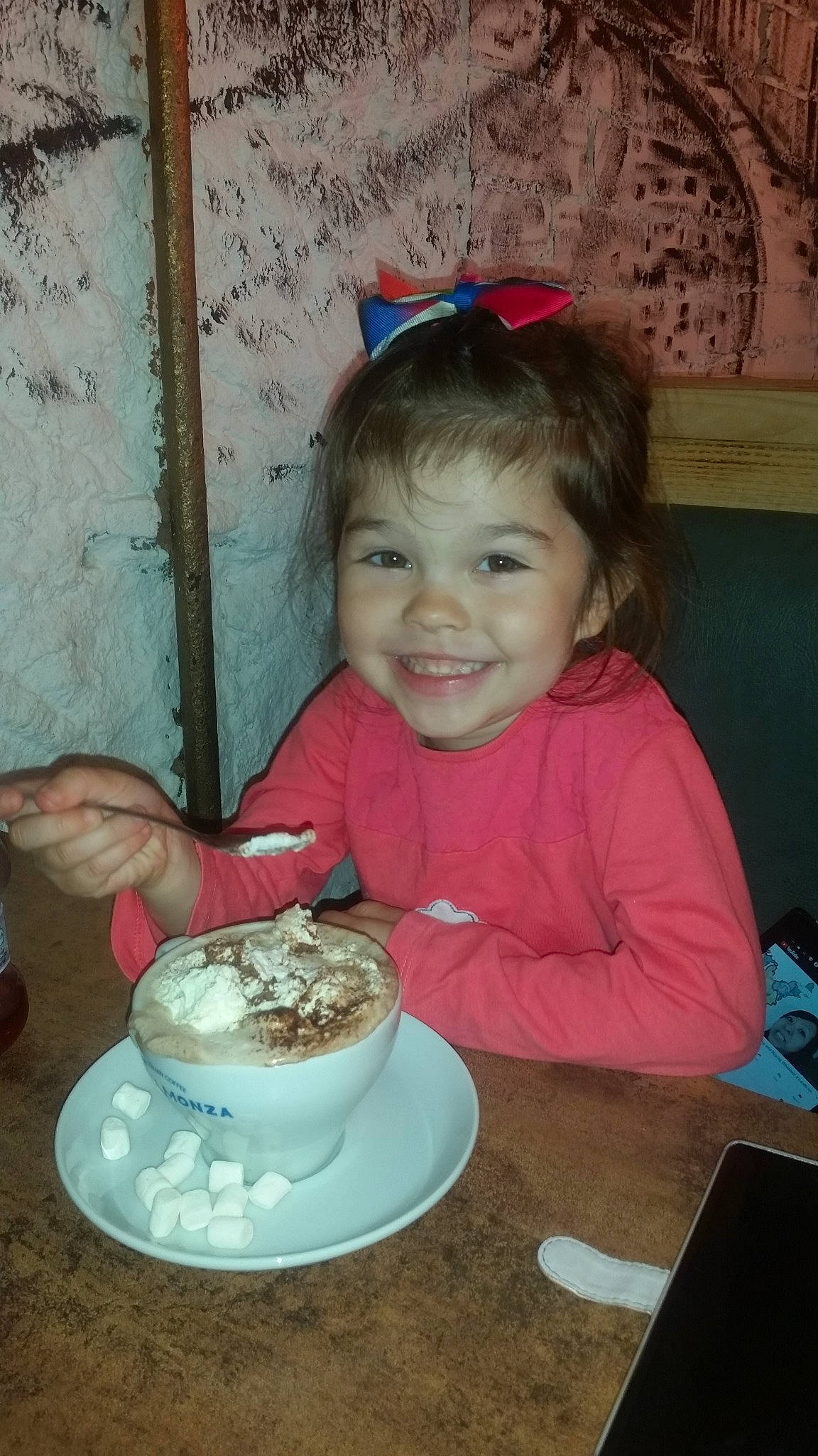 Kaci joined the competition — help win amazing prizes! babycino, cake, child, coffee, cream, cuisine, dairy, dessert, drink, eating, food, joy, person, serveware, sweetness, tableware, toddler