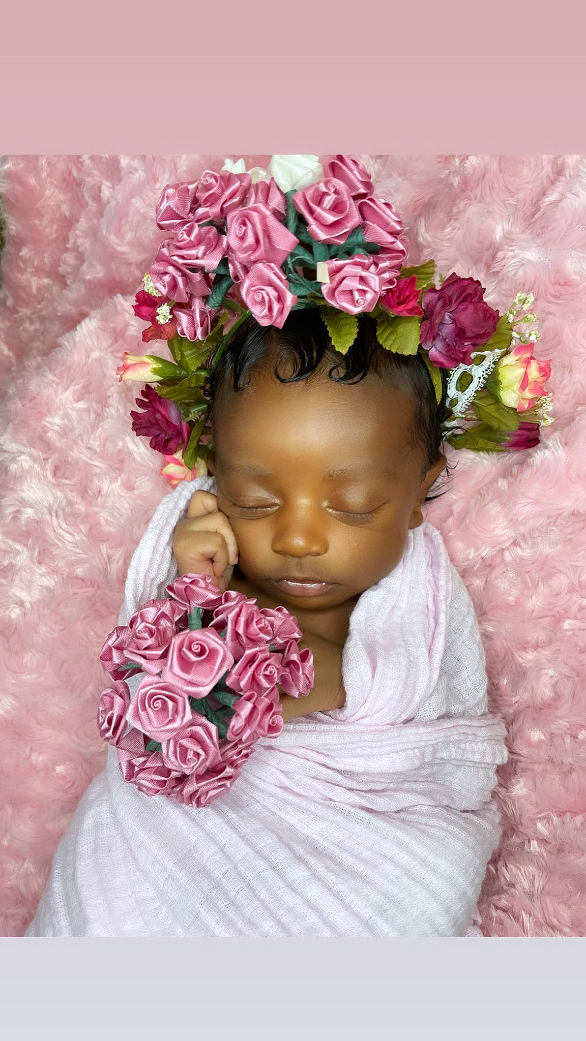 Halo joined the competition — help win amazing prizes! baby, baby_toddler_clothing, beauty, bouquet, cut_flowers, dress, floral_design, flower, flower_arranging, flowering_plant, happy, headpiece, magenta, person, petal, pink, plant, rose, rose_family, skin