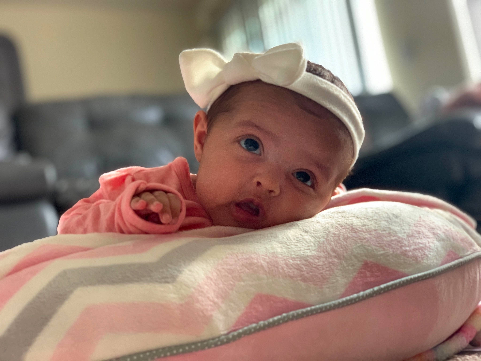 Jayleen joined the competition — help win amazing prizes! baby, beauty, birth, cheek, child, ear, eye, face, hair_accessory, head, headband, headgear, linens, lip, mouth, nose, person, pink, skin, textile