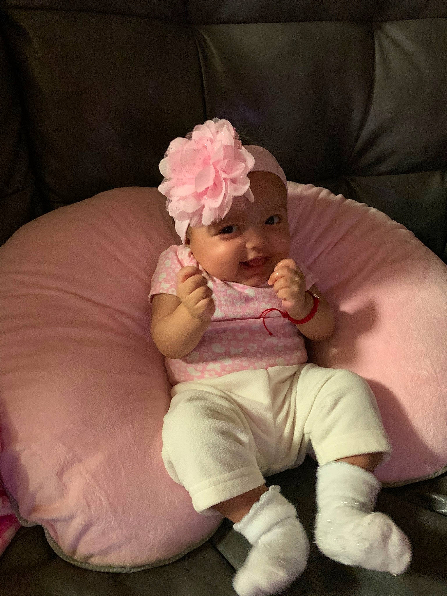 Jayleen joined the competition — help win amazing prizes! baby, cheek, child, comfort, furniture, headwear, leg, person, pink, room, sitting, skin, toddler