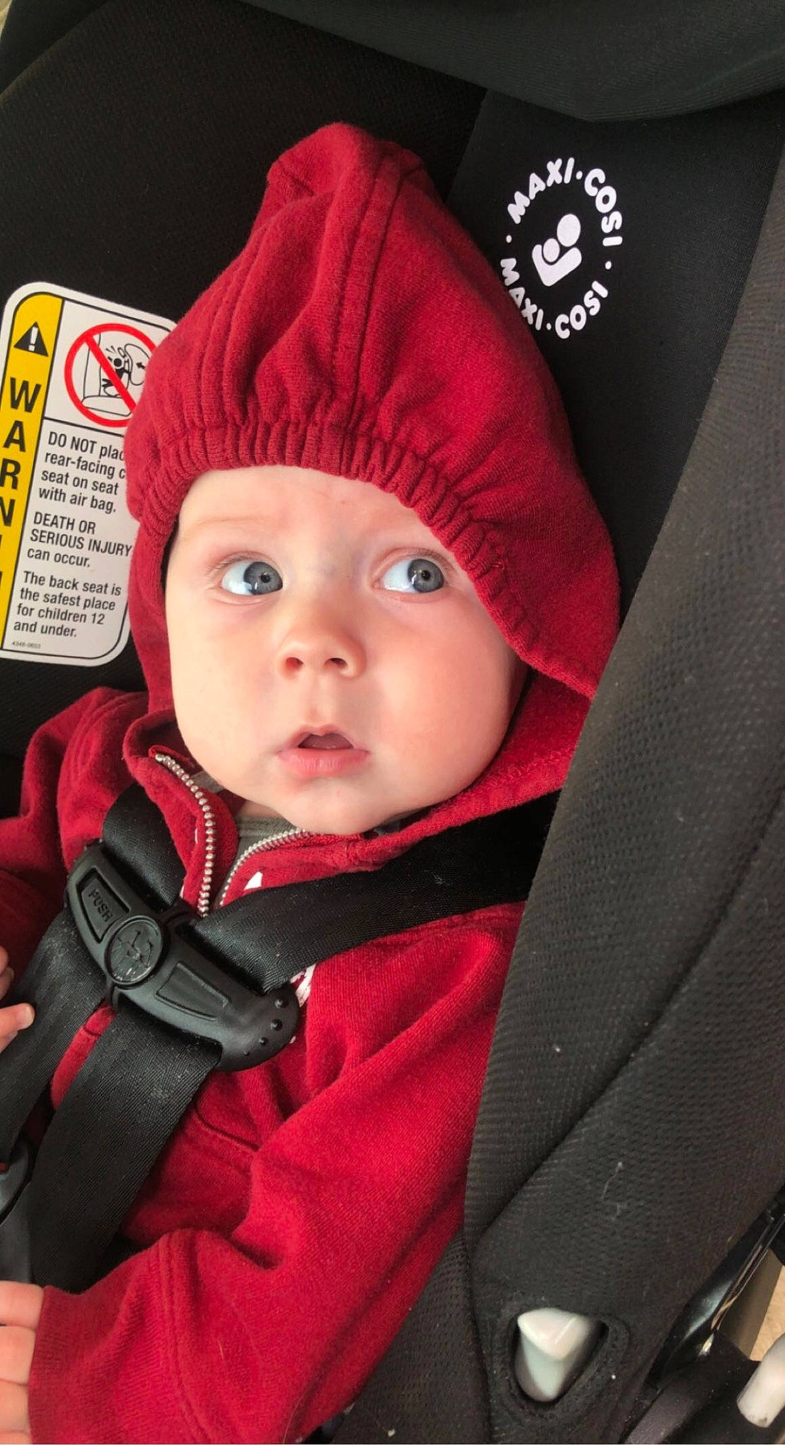 Myles is registered to the contest to win money with this photo: baby, baby_toddler_clothing, cap, carmine, cheek, child, chin, collar, comfort, cool, facial_expression, fashion_accessory, happy, headwear, knit_cap, lip, magenta, outerwear, person, sleeve
