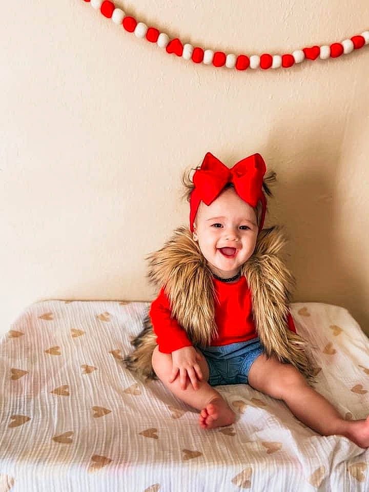 Jessa joined the competition — help win amazing prizes! baby_toddler_clothing, costume_hat, face, fashion_accessory, fawn, flooring, fun, fur, happy, head, headband, headgear, headpiece, headwear, human_body, jewellery, joy, person, smile, textile