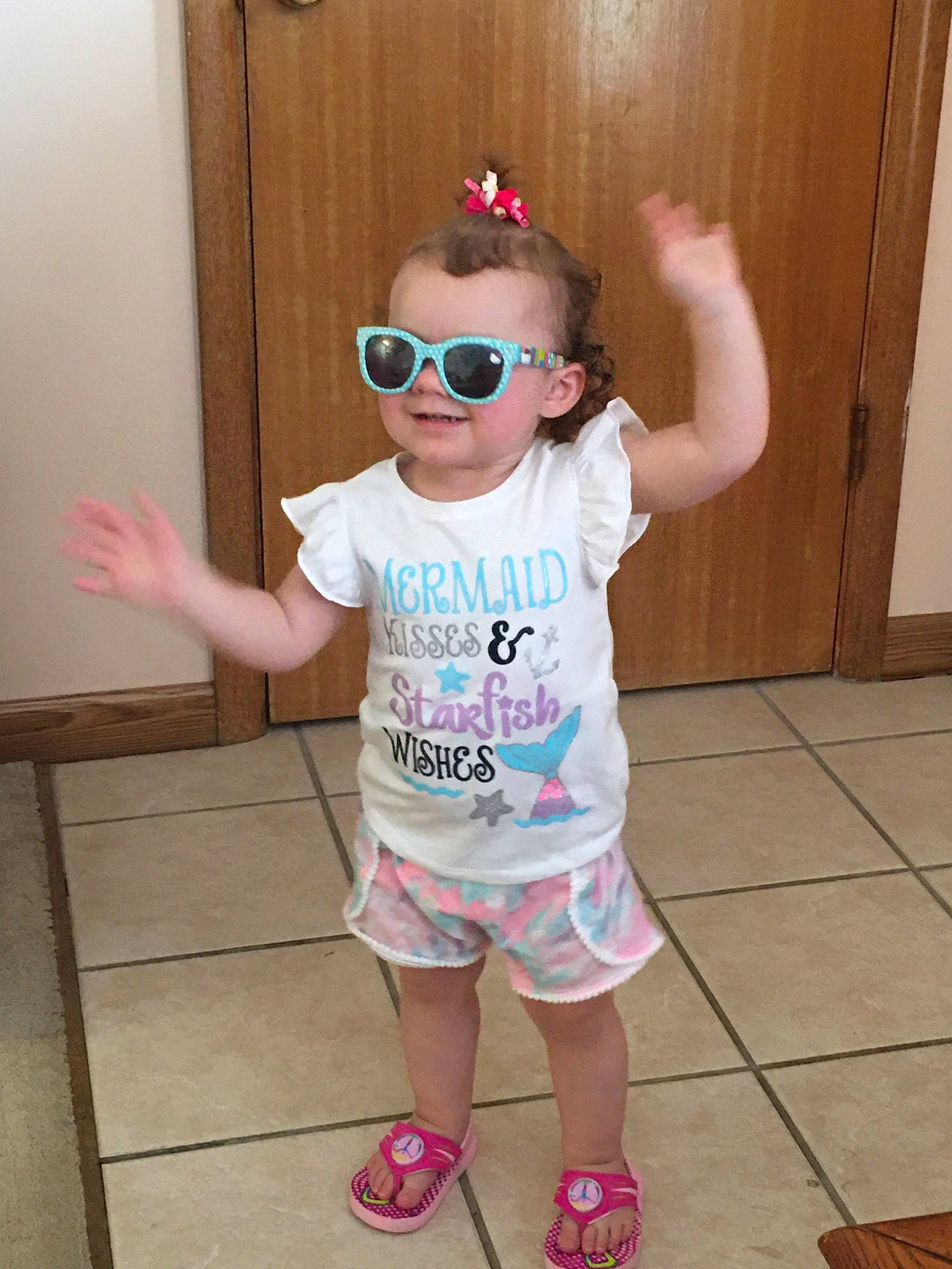 Briella joined the competition — help win amazing prizes! baby, child, cool, eyewear, fun, glasses, person, pink, play, smile, sunglasses, t_shirt, toddler, vacation, vision_care