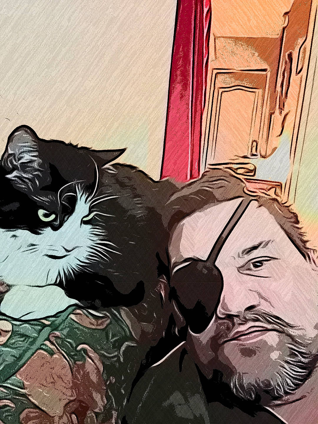 Chanel participe au concours pour gagner de l'argent avec cette photo : art, black_cat, carnivore, cat, domestic_short_haired_cat, drawing, felidae, fiction, fictional_character, fur, gesture, graphic_design, graphics, illustration, paint, painting, small_to_medium_sized_cats, tail, visual_arts, whiskers