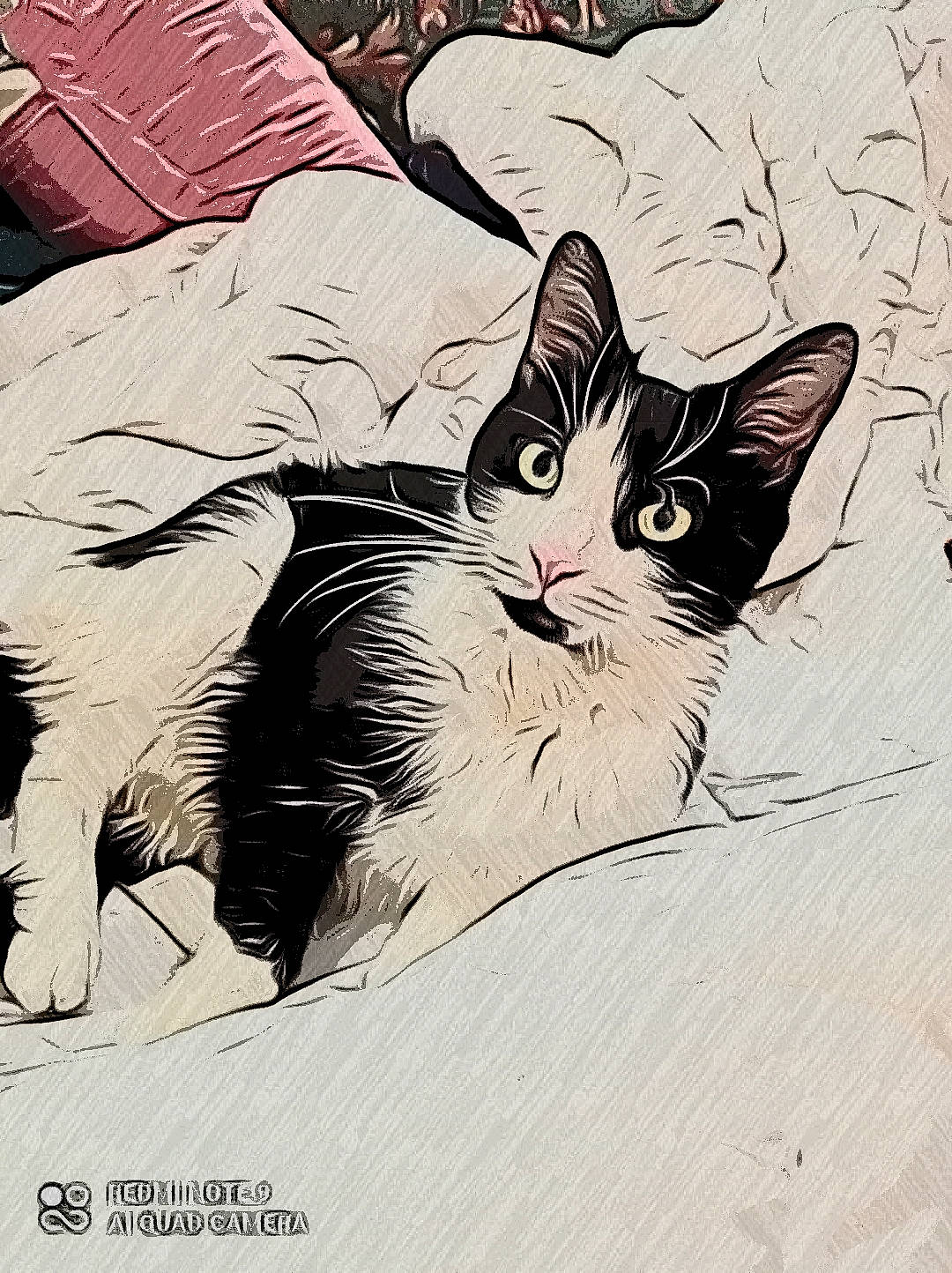 Chanel participe au concours pour gagner de l'argent avec cette photo : art, carnivore, cat, comfort, domestic_short_haired_cat, drawing, felidae, fur, graphics, illustration, linens, paint, painting, paw, small_to_medium_sized_cats, snout, tail, visual_arts, whiskers, window
