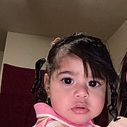 Antonielys is registered to the contest to win money with this photo: baby, big_eyes, child, clothing, curly_hair, cute, earrings, expression, face, hair, head, indoor, person, pigtails, pink, portrait, skin, striped_sweater, toddler, young_child