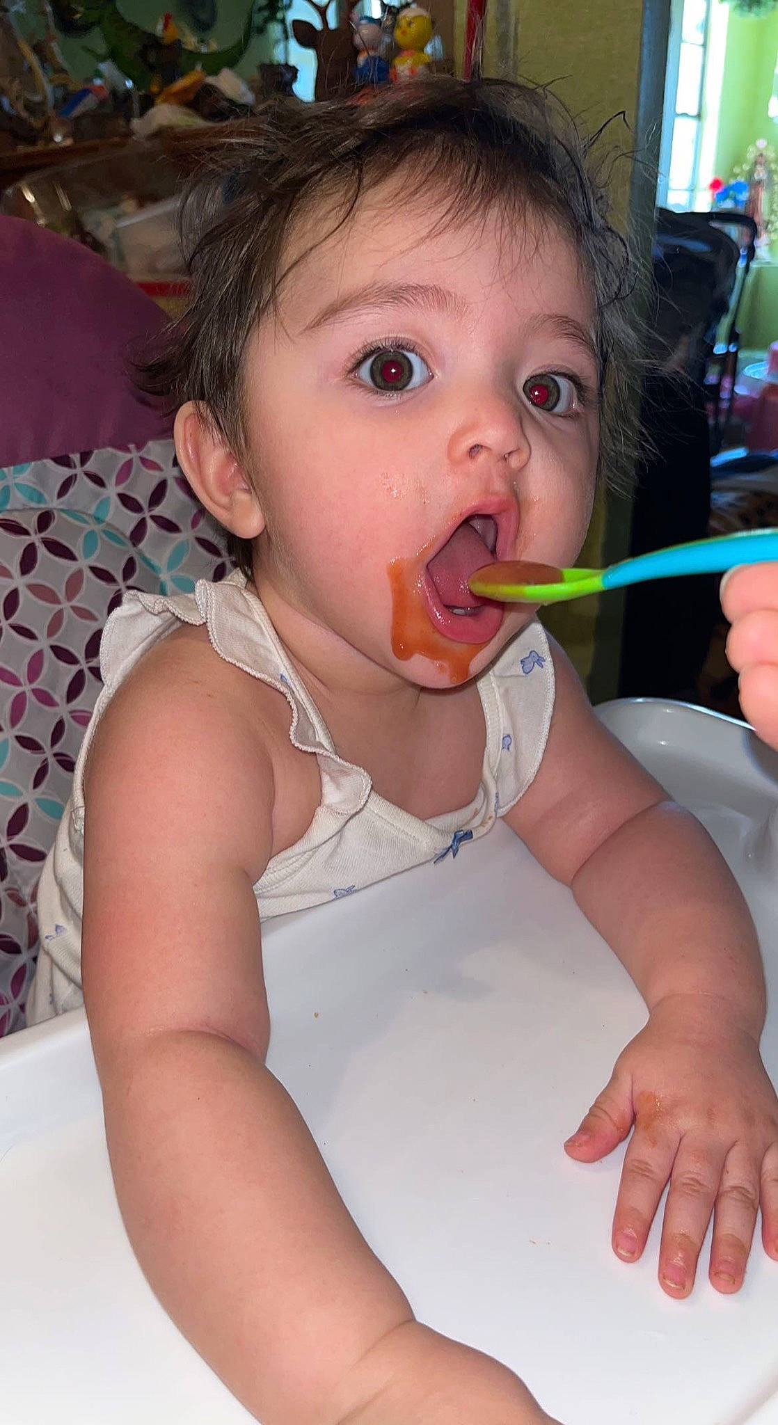 Aviana joined the competition — help win amazing prizes! baby, baby_playing_with_food, baby_toddler_clothing, biting, cheek, child, comfort_food, eyelash, food_craving, fun, happy, lip, mouth, neck, nose, person, skin, surprise, sweetness, tableware