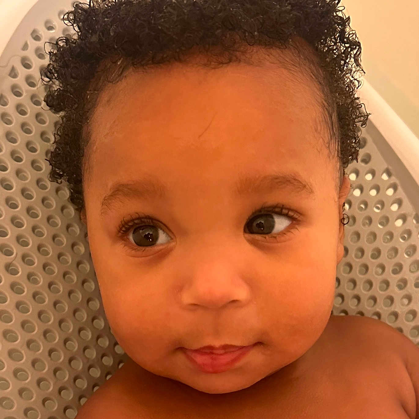 Milah joined the competition — help win amazing prizes! baby, babylaughing, bathing, blackhair, bodypart, curlyhair, face, hair, happy, head, mohawkhairstyle, neck, person, photography, portrait, selfie, shoulder, skin, smile