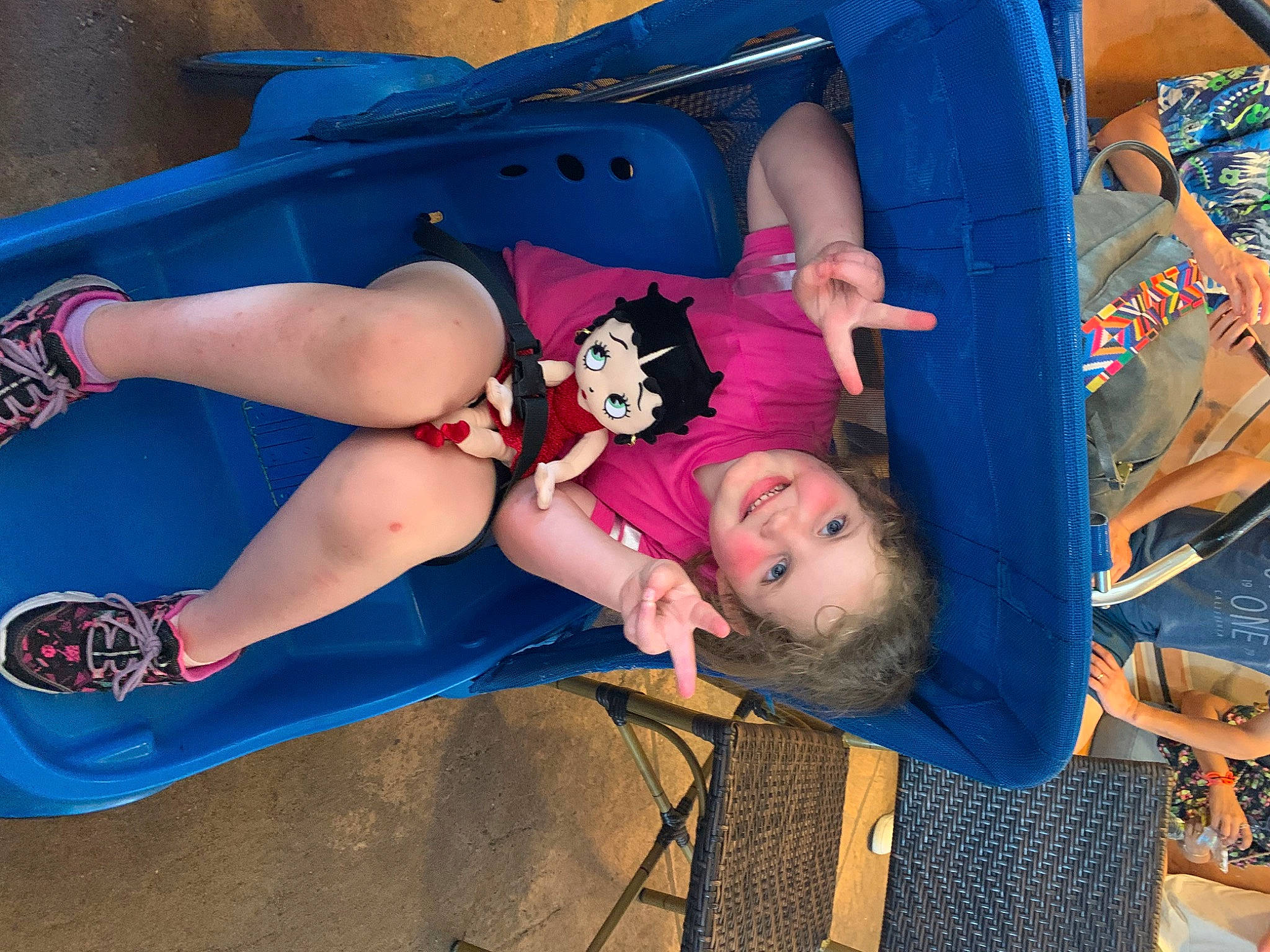 Bella joined the competition — help win amazing prizes! blue, bumper, child, electric_blue, fun, happy, human_leg, joy, knee, leisure, person, play, recreation, sandal, smile, thigh, toddler, vacation
