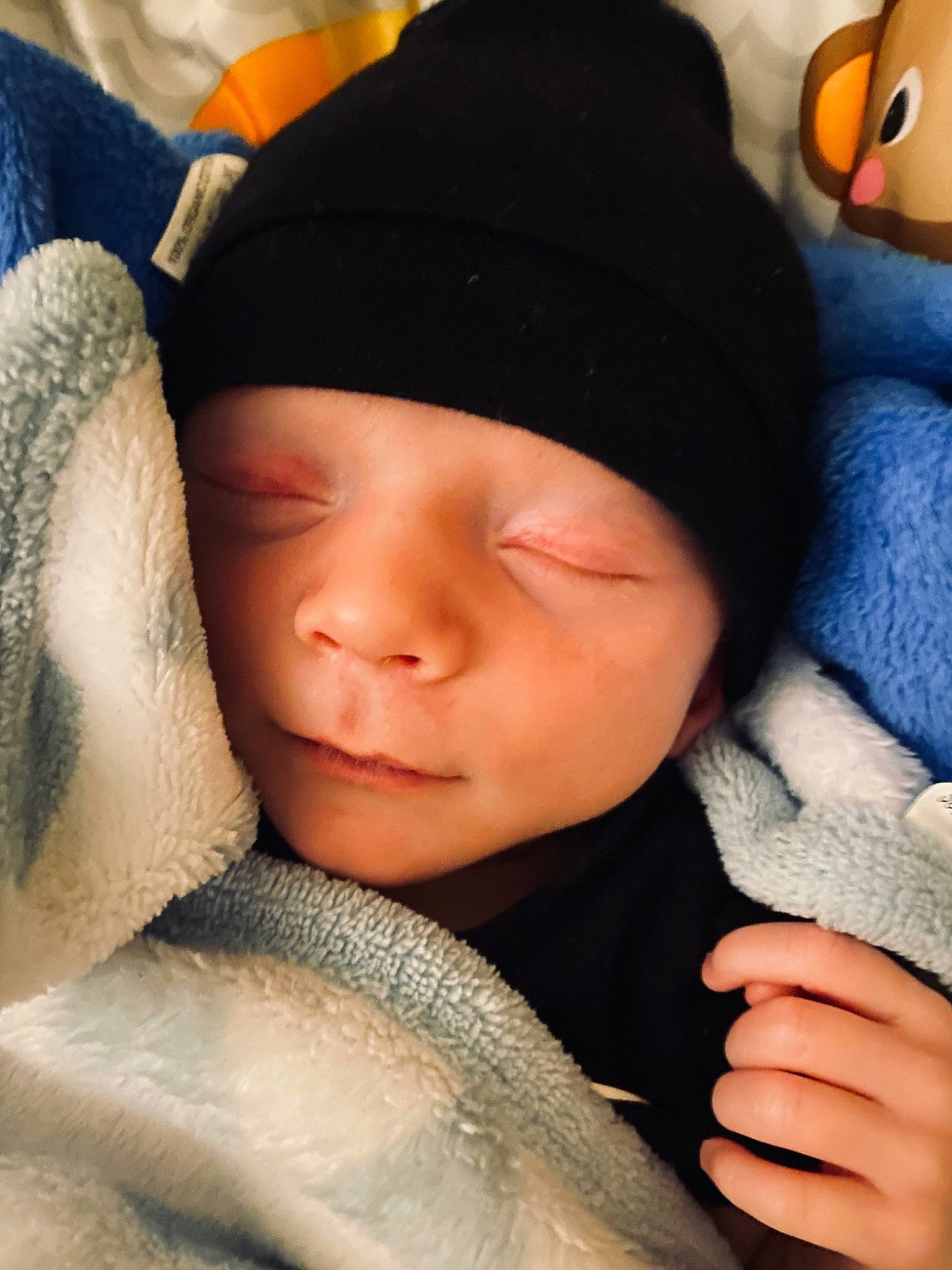 Silas is registered to the contest to win money with this photo: baby, baby_sleeping, beanie, cap, cheek, child, comfort, eyelash, finger, fur, gesture, headwear, knit_cap, linens, nail, nap, person, skin, thumb, toddler