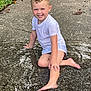 David Leland is registered to the contest to win money with this photo: child, curly_hair, smiling, puddle, water, wet_clothes, barefoot, outdoor, concrete, grass, playful, summer, sitting, happy, tshirt, shorts, boy, face, nature, fun
