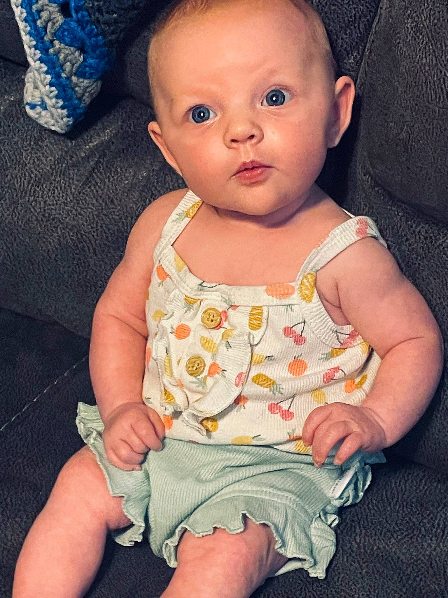 Araya is registered to the contest to win money with this photo: baby, baby_products, baby_toddler_clothing, blue, cheek, child, chin, day_dress, dress, eye, finger, happy, head, iris, lip, pattern, person, pink, skin, sleeve