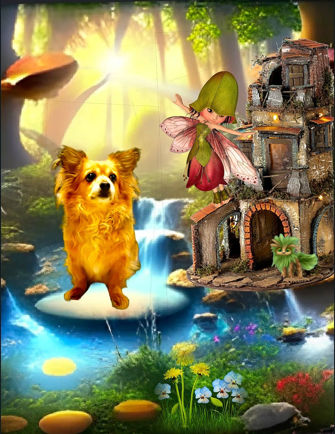 Harley Girl joined the competition — help win amazing prizes! art, canidae, carnivore, companion_dog, dog, dog_breed, fawn, fictional_character, flowerpot, grass, green, happy, illustration, landscape, natural_landscape, people_in_nature, plant, terrestrial_plant, tree, window