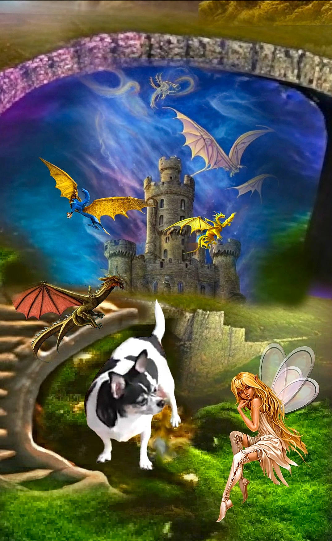 Poncho is registered to the contest to win money with this photo: art, cg_artwork, companion_dog, dog, fawn, fictional_character, graffiti, grass, illustration, landscape, lawn_ornament, mural, mythical_creature, mythology, paint, painting, tail, visual_arts, wildlife, working_animal