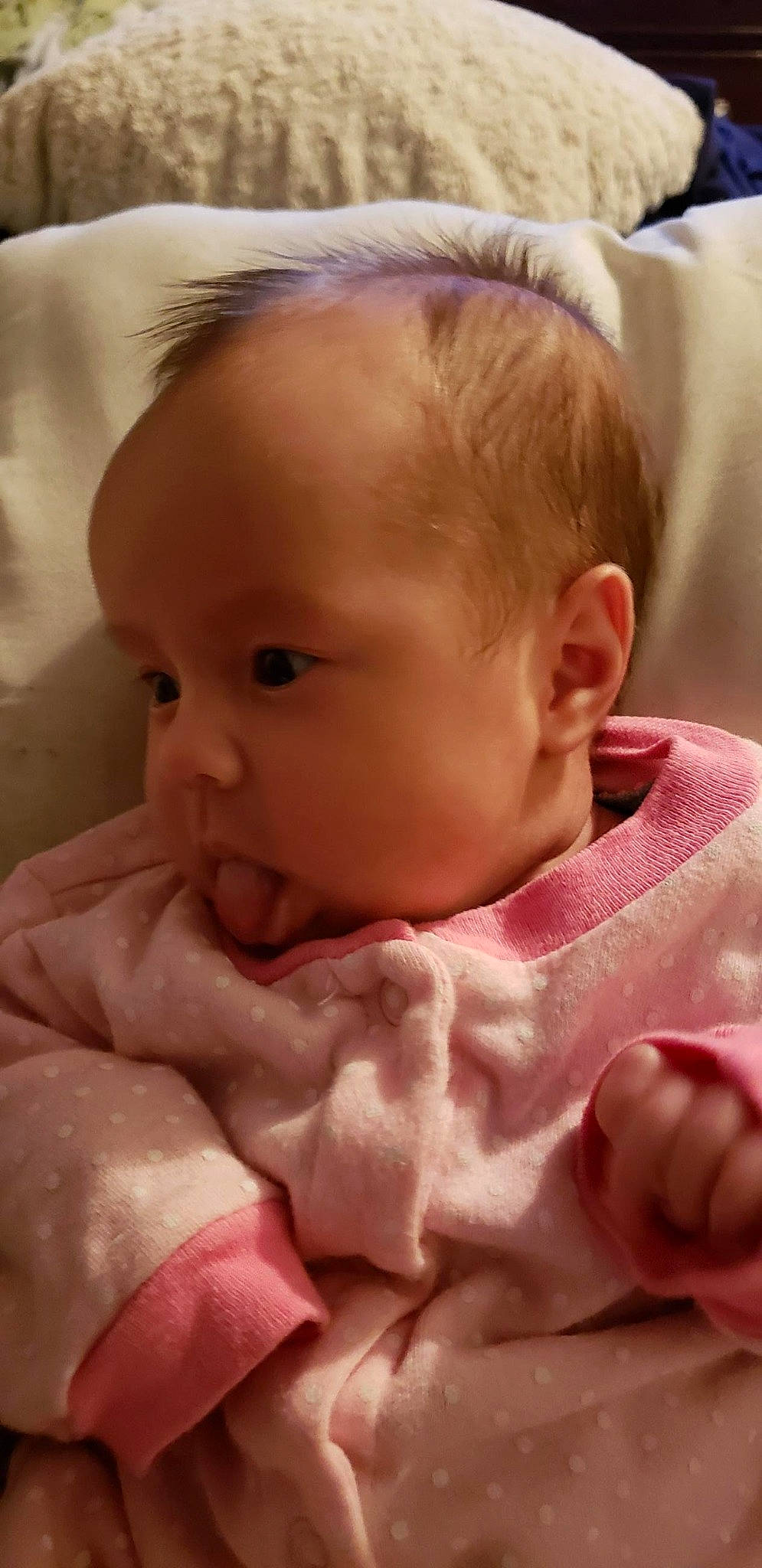 Angie is registered to the contest to win money with this photo: bedtime, cheek, child, ear, face, girl, head, infant, iris, lip, nose, person, pink, skin, sleep, smile, textile, toddler