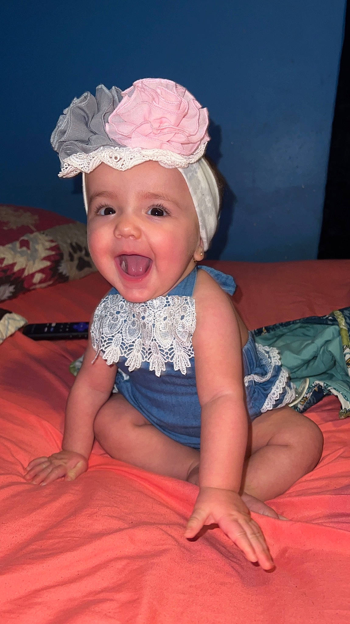 Oaklee joined the competition — help win amazing prizes! baby, baby_toddler_clothing, child, costume_hat, face, fashion_accessory, flash_photography, fun, happy, hat, head, headband, headgear, headpiece, headwear, joy, pattern, person, pink, sitting