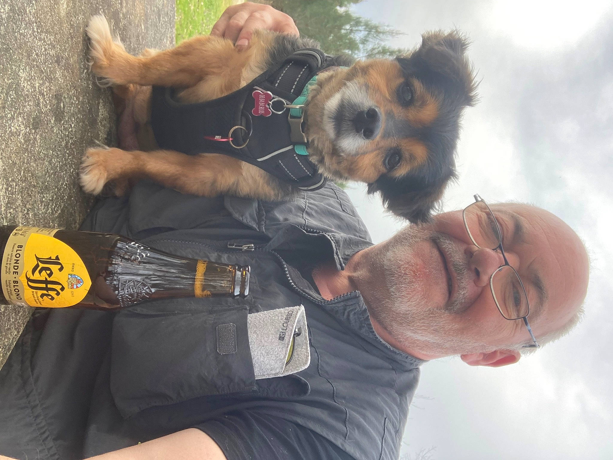 Zou participe au concours pour gagner de l'argent avec cette photo : adventure, beard, belt, carnivore, cloud, collar, companion_dog, dog, dog_breed, dog_supply, elbow, eyewear, fun, fur, happy, personal_protective_equipment, sky, snout, t_shirt, working_dog