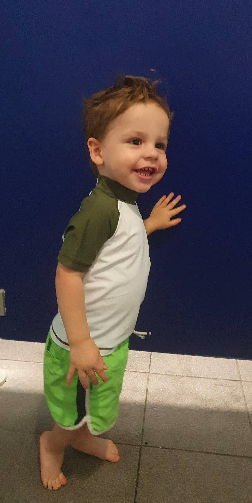 Oliver Matthew Smith joined the competition — help win amazing prizes! arm, baby, cheek, child, green, leg, person, sleeve, smile, standing, t_shirt, toddler