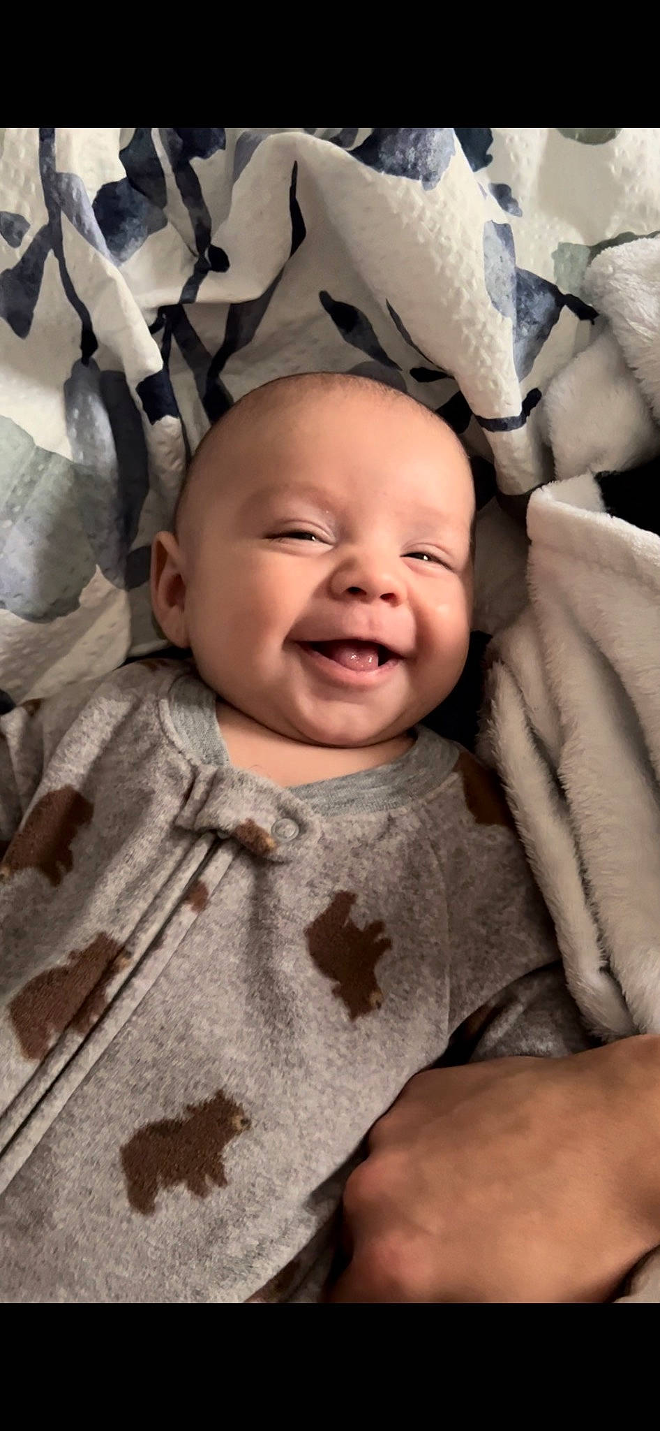 Waylon joined the competition — help win amazing prizes! baby, baby_laughing, baby_toddler_clothing, cheek, child, comfort, face, finger, fun, gesture, happy, linens, mouth, nose, person, skin, sleeve, smile, thumb, toddler