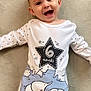 Aali joined the competition — help win amazing prizes! baby, infant, smiling, happy, cute, clothing, onesie, elephants, pattern, star, months, lying_down, blanket, soft_texture, child, portrait, young, human, indoors, playful